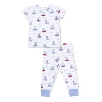 Angel Dear Short Sleeve Loungewear Set in Bubbly Sailboats Blue