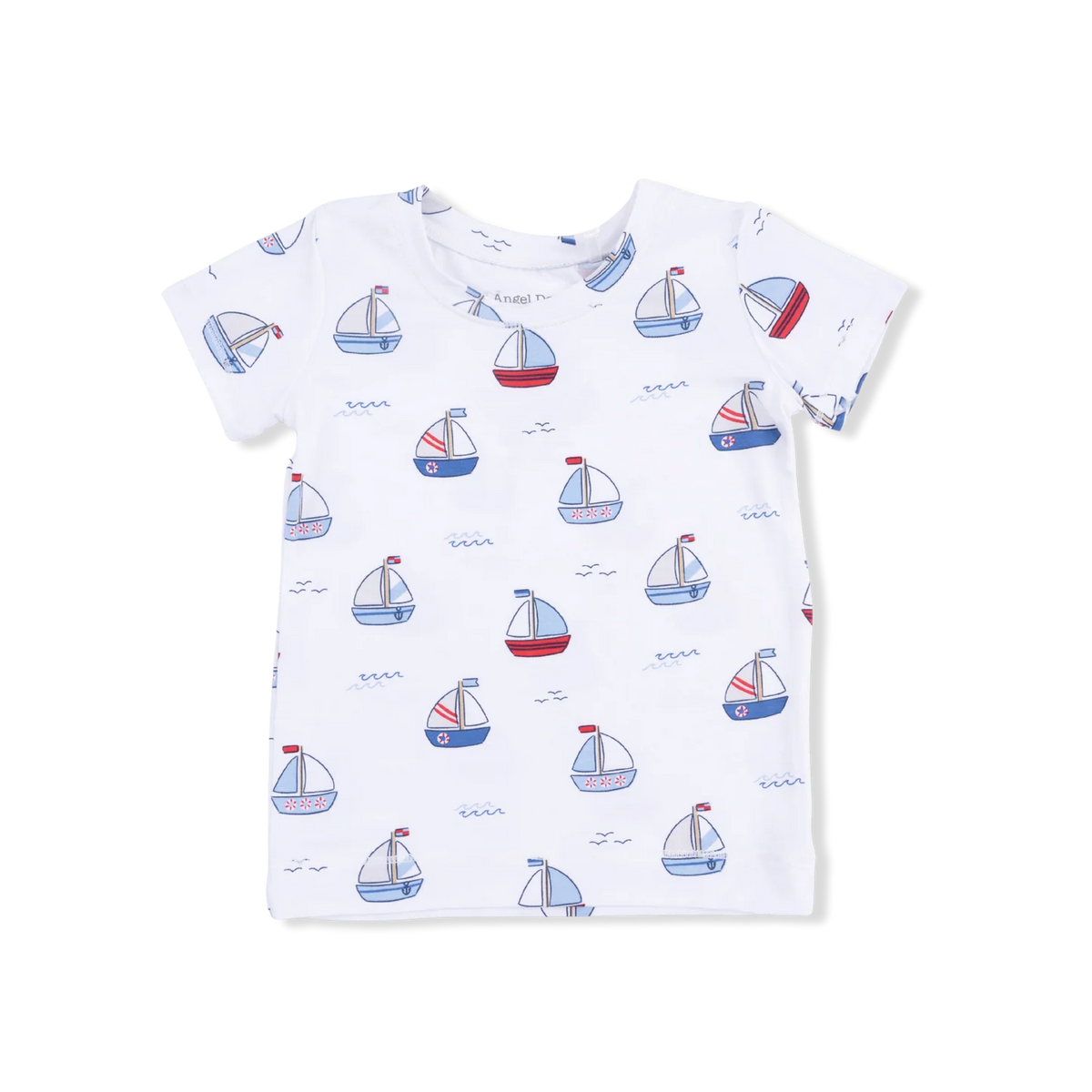 Angel Dear Short Sleeve Loungewear Set in Bubbly Sailboats Blue