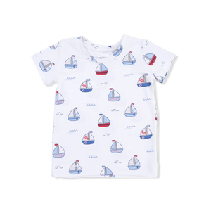 Angel Dear Short Sleeve Loungewear Set in Bubbly Sailboats Blue