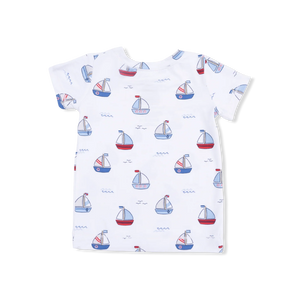 Angel Dear Short Sleeve Loungewear Set in Bubbly Sailboats Blue