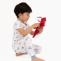 Angel Dear Short Sleeve Loungewear Set in Bubbly Sailboats Blue
