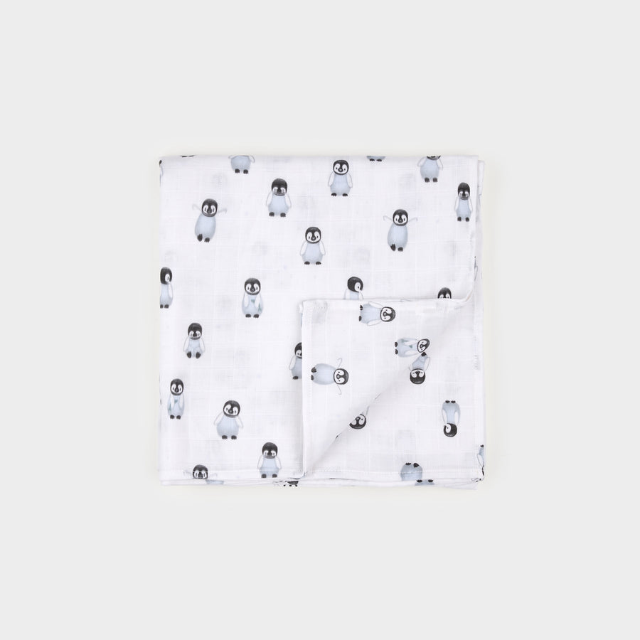 Petit Lem Muslin Swaddle in Baby Penquins