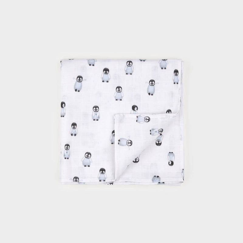 Petit Lem Muslin Swaddle in Baby Penquins