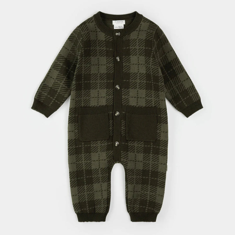 Petit Lem Knit Playsuit in Farm Green Gingham