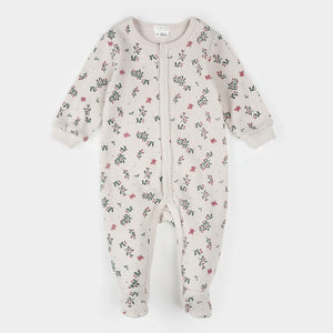 Petit Lem Footie in Beige Winterberry Holly