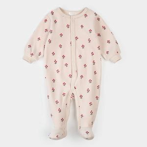 Petit Lem Velour Footie in Winterberry Pink