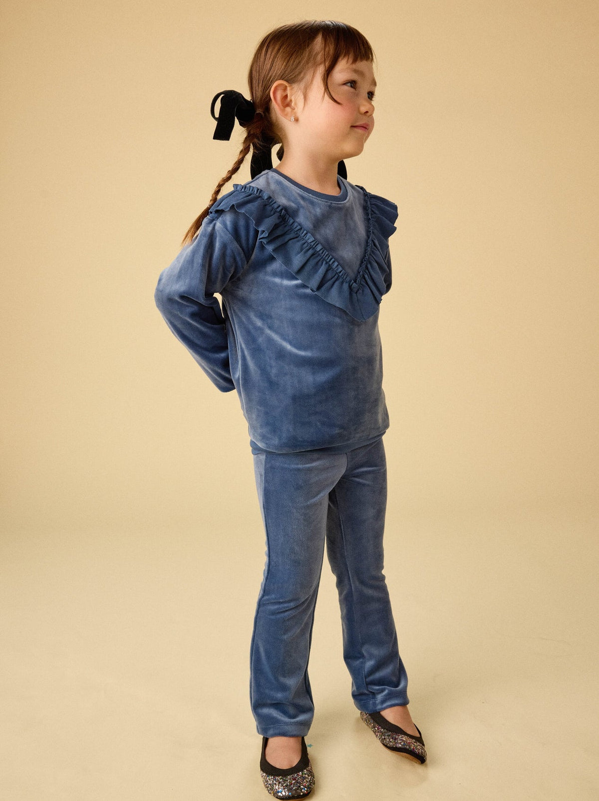 Tea Collection Very Velour Flare Pant in Naval Blue