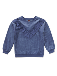 Tea Collection Velour Ruffle Top in Naval Blue