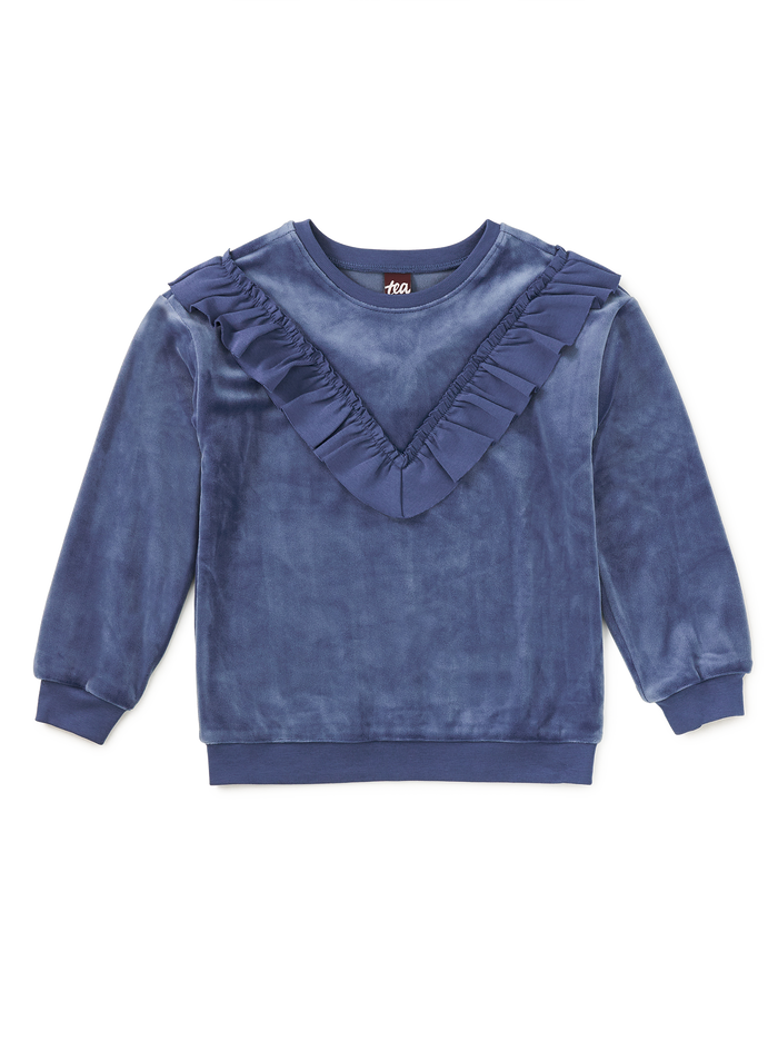 Tea Collection Velour Ruffle Top in Naval Blue