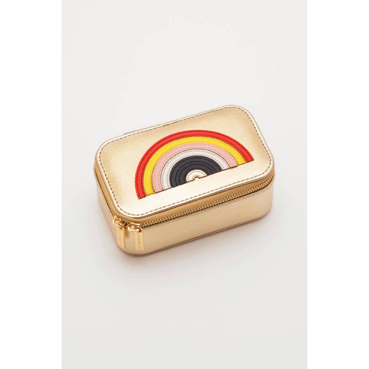 Estella Bartlett Rectangle Mini Jewelry Box in Gold with Rainbow Applique