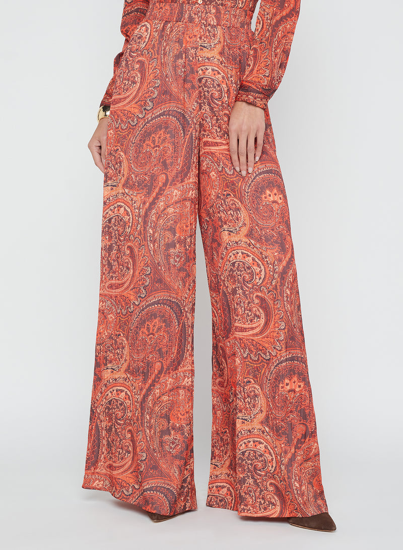 L'Agence Lillian Wide Leg Pant in Rust Multi Paisley