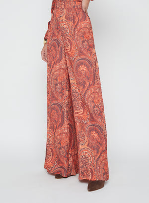 L'Agence Lillian Wide Leg Pant in Rust Multi Paisley