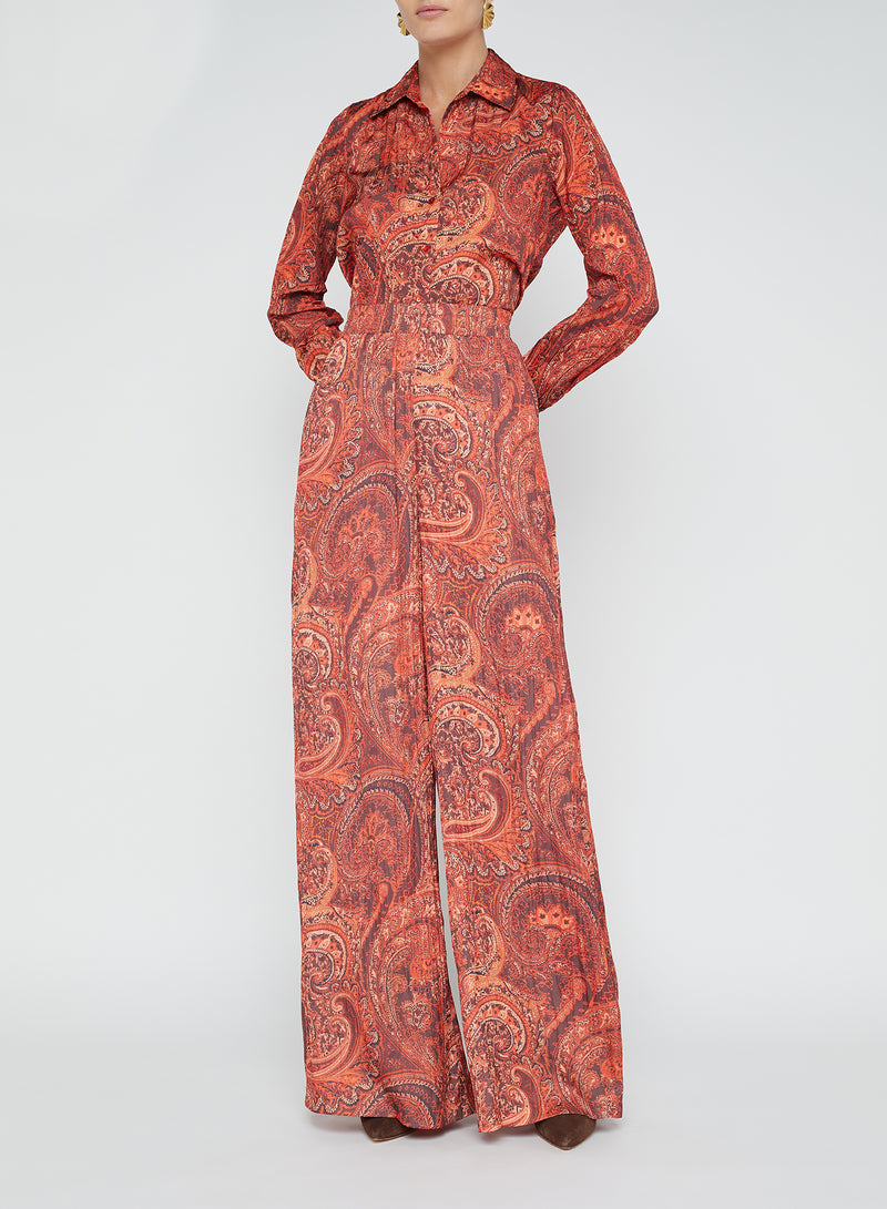 L'Agence Lillian Wide Leg Pant in Rust Multi Paisley