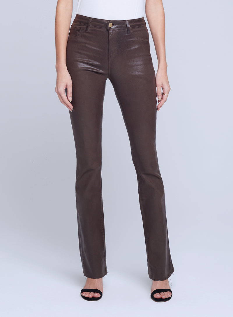 L'Agence Ruth High Rise Straight Leg Coated Jean in Espresso