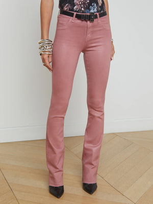 L'Agence Ruth High Rise Straight Leg Coated Jean in Mauve Rose