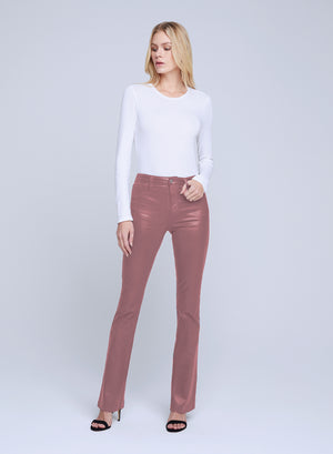 L'Agence Ruth High Rise Straight Leg Coated Jean in Mauve Rose