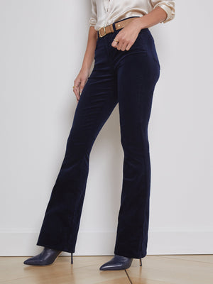 L'Agence Stevie Flare Velvet Pant in Dark Navy