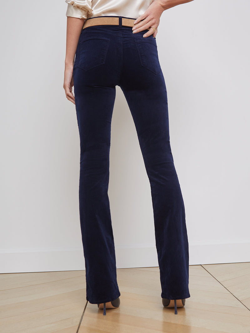 L'Agence Stevie Flare Velvet Pant in Dark Navy