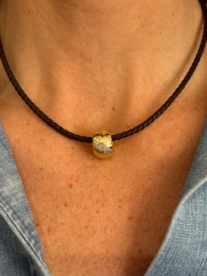 Forever Blythe Espresso Braided Leather Necklace with Gold Plated Charm