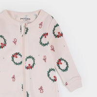 Petit Lem Footie in Deck the Halls Pink