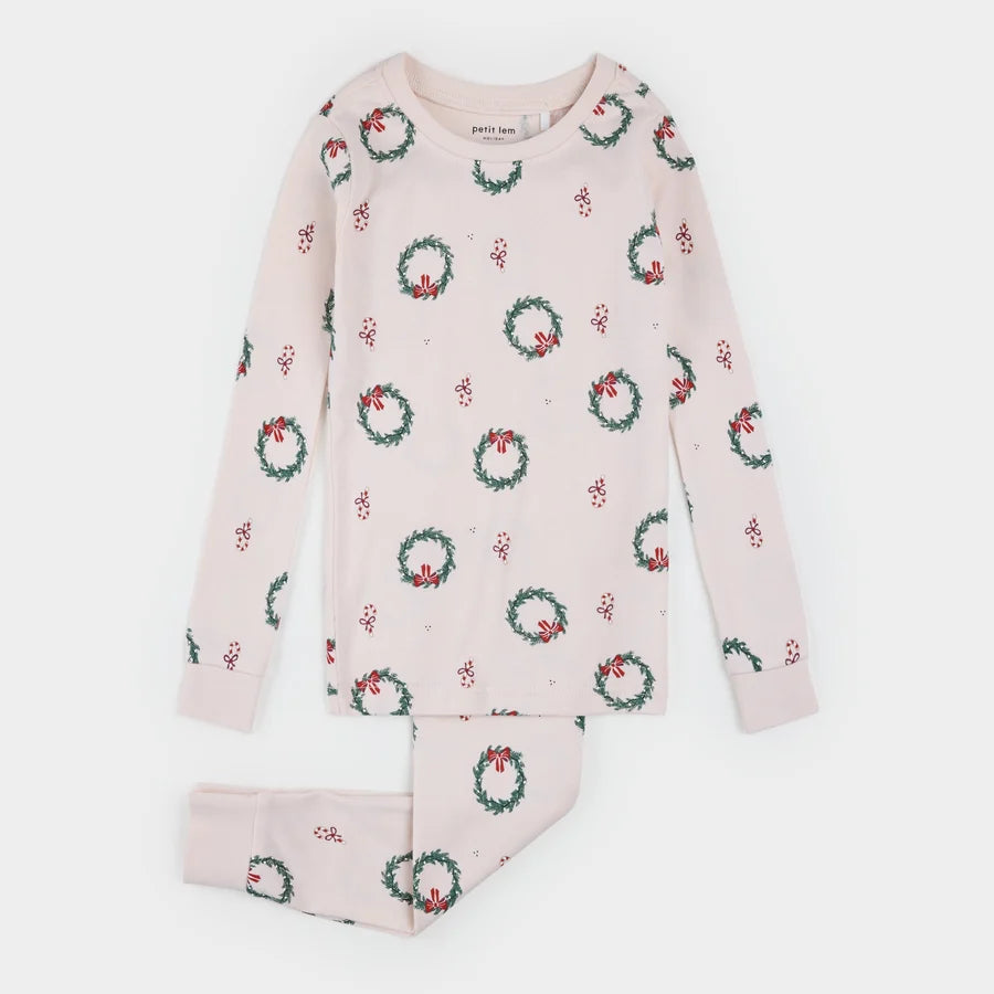 Petit Lem Pajama Set in Deck the Halls Pink