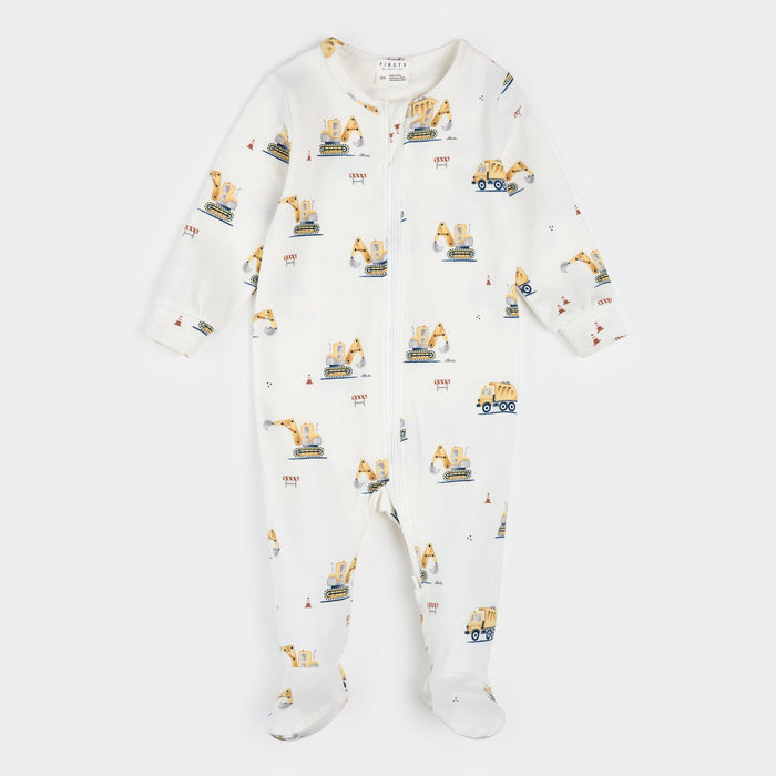 Petit Lem Diggers Print Footie in Off White