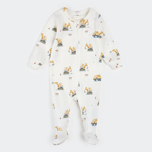 Petit Lem Diggers Print Footie in Off White