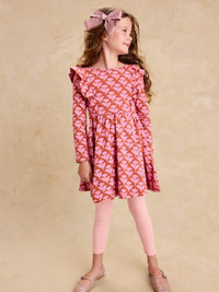 Tea Collection Ruffle Shoulder Ballet Dress in Stamped Heirloom Floral
