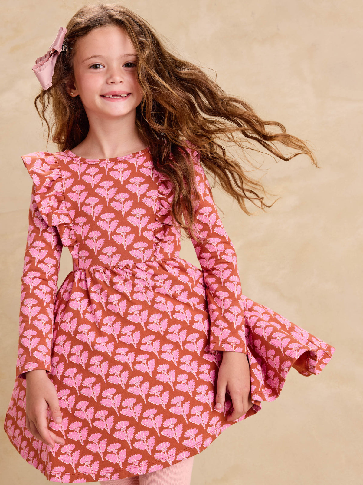 Tea Collection Ruffle Shoulder Ballet Dress in Stamped Heirloom Floral