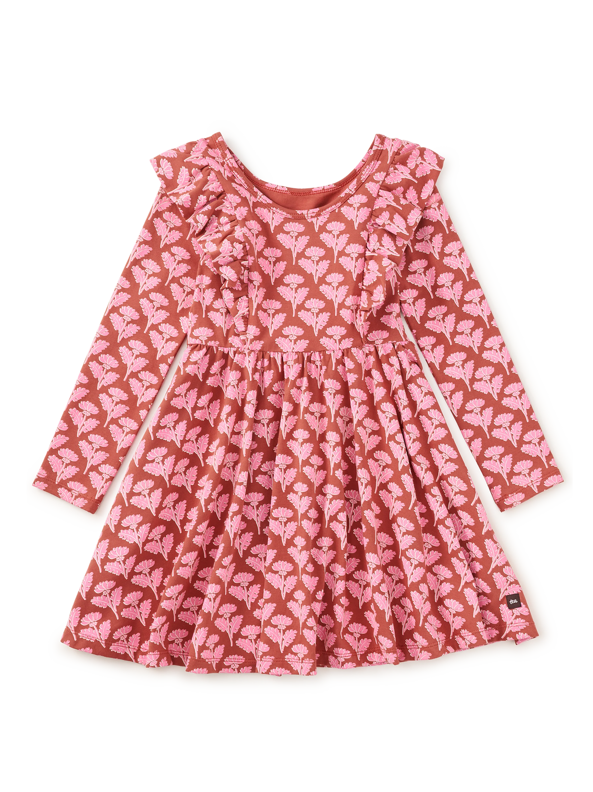 Tea Collection Ruffle Shoulder Ballet Dress in Stamped Heirloom Floral