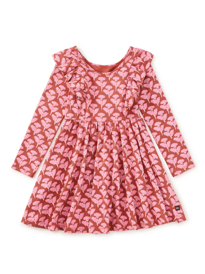 Tea Collection Ruffle Shoulder Ballet Dress in Stamped Heirloom Floral