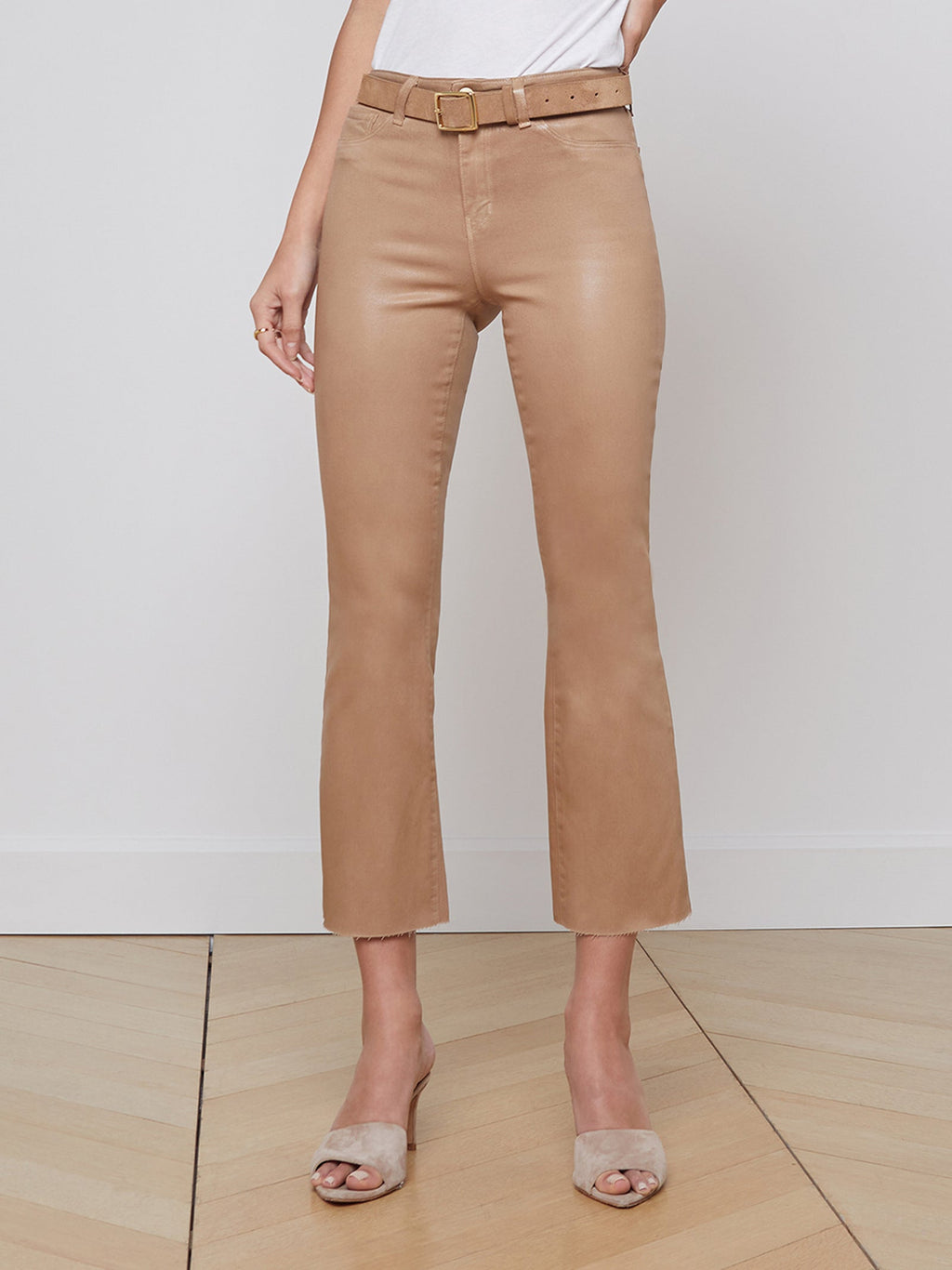 L'Agence Kendra Coated Crop Flare Jean in Cappuccino Coated