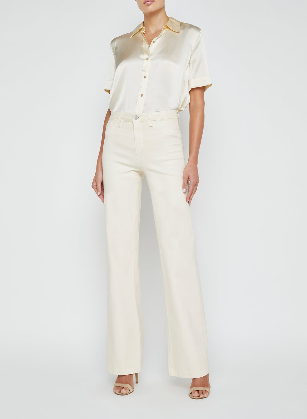 L'Agence Clayton High Rise Wide Leg Coated Jean in French Vanilla