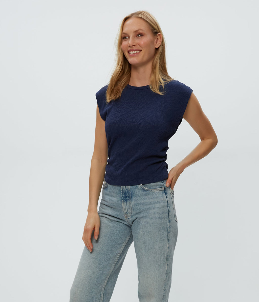 Michael Stars Leighton Power Shoulder Top in Nocturnal