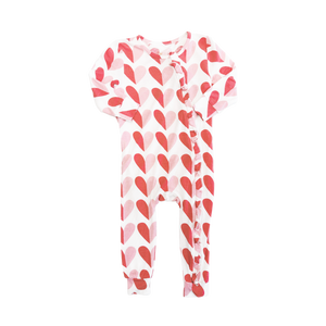 Pink Chicken Bamboo Ruffle Romper in Pink Half Hearts