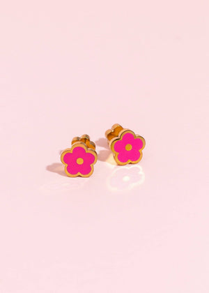 Pierced Co Hot Pink Flower Studs