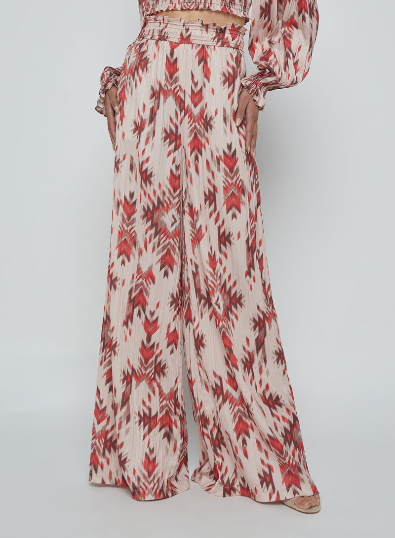 L'Agence Lyra Smocked Waist Pant in Tan Multi Ganado