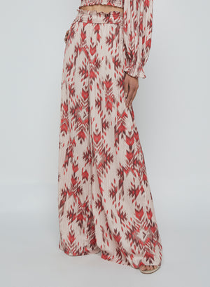 L'Agence Lyra Smocked Waist Pant in Tan Multi Ganado