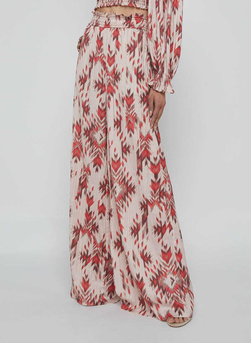 L'Agence Lyra Smocked Waist Pant in Tan Multi Ganado
