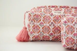 MYNAHbySmitha Quilted Travel Bag in Apricot Blush Floral -Assorted Sizes