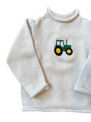 A Soft Idea Green Tractor Roll Neck Sweater in Natural