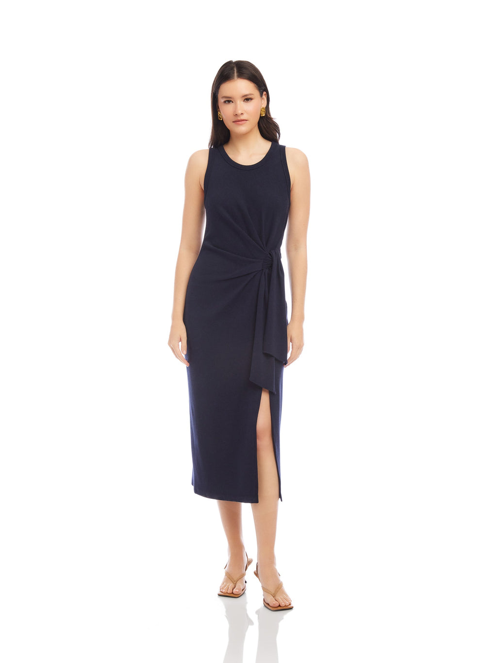 Fifteen Twenty Maddie Side-Knot Midi Dress in Navy