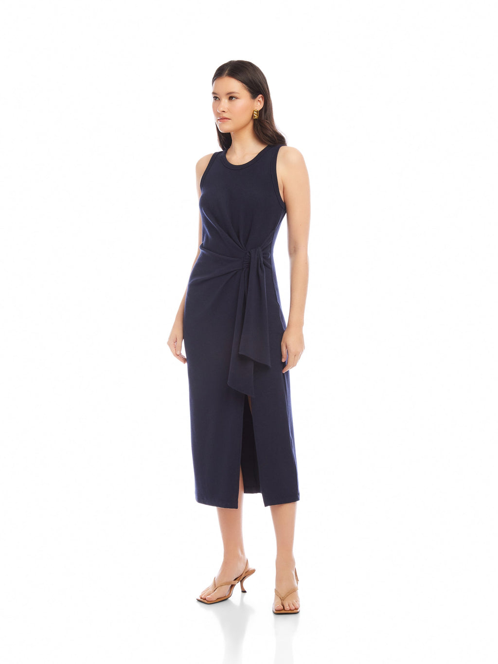 Fifteen Twenty Maddie Side-Knot Midi Dress in Navy