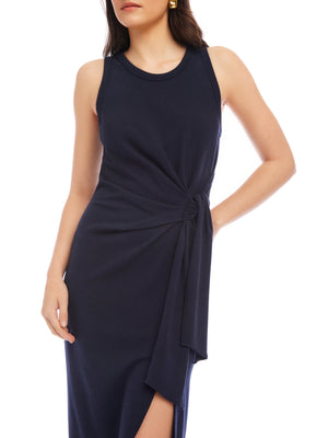 Fifteen Twenty Maddie Side-Knot Midi Dress in Navy