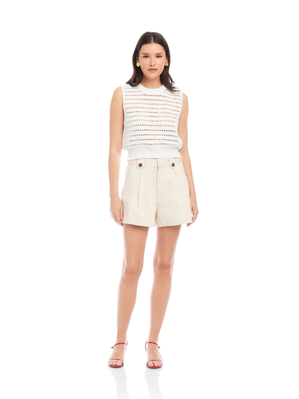 Fifteen Twenty Tara Crochet Vest in Off White