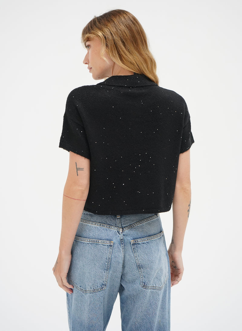 LNA Delfina Sparkle Sweater Top in Black