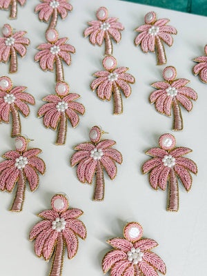 Gaby & Grace  Pink Palm Tree Beaded Earrings