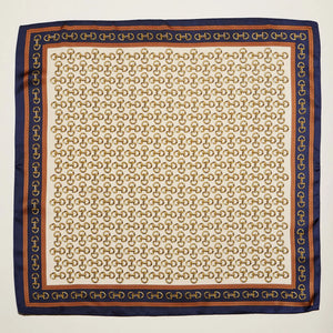 Frem NYC Satin Scarf in Navy & Beige Chains