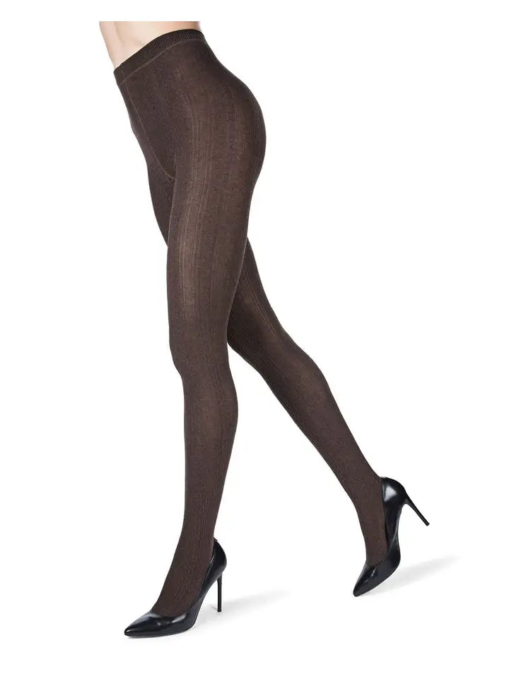 MeMoi Toronto Cable Sweater Tights in Brown Heather
