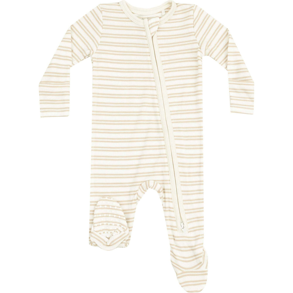 Angel Dear 2 Way Zipper Footie in Oxford Tan Stripe